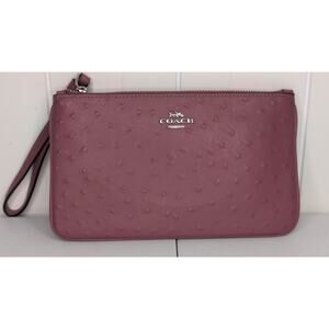 Coach Large Wristlet Ostrich-embossed leather Zip-top closure w/ Wrist strap
